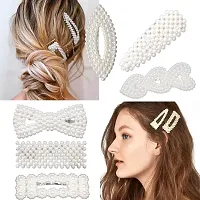 FOK 10 Pcs Pearl Stylish Hair Barrettes Design Hair Styling Clip Pin For Girls & Women-thumb1