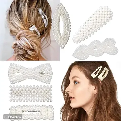 FOK 10 Pcs Pearl Stylish Hair Barrettes Design Hair Styling Clip Pin For Girls & Women-thumb2