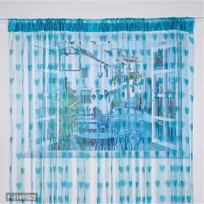 Pindia Beautiful Heart String Thread Mordern 2 Piece Polyester Window Door Home Decor Curtain - 6ft, Aqua-thumb4