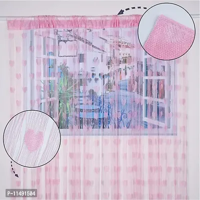 Pindia 6 feet 1 PC Baby Pink String Net Heart Design Door Window Curtain-thumb3