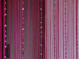 Pindia Decorative Thread Curtain with Silver Kite String Bead Fancy Room Divider - 9FT, Hot Pink-thumb1