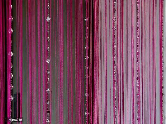 Pindia Decorative Thread Curtain with Silver Kite String Bead Fancy Room Divider - 9FT, Hot Pink-thumb2