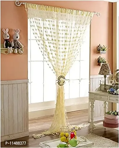 Pindia 6 feet 1 PC Cream String Net Heart Design Door Window Curtain-thumb2