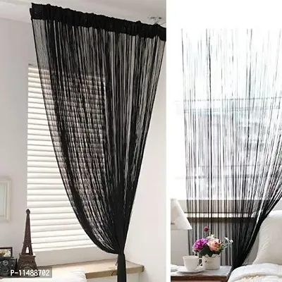 Pindia 1Pc Black 7FT Decorative Polyester String Room Divider Thread Curtain - 7FT, Black-thumb0
