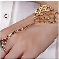 Romp Fashion Gold Plated Strand Charm Bracelet with Ring for Girls and Women-thumb1