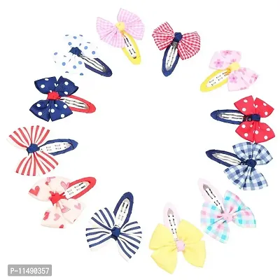 FOK Bowtie Snap Tic-Tac Hair Clips for Baby Girls (12 Pieces)