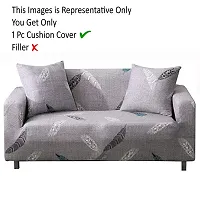 PINDIA Stretch Flexible Soft Cushion Cover (Grey Printed, 1 Pc)-thumb1