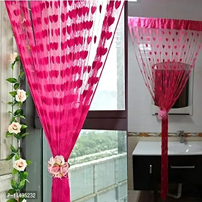 Pindia Polyester Decorative Solid Heart String Room Decor Door Curtain - Pink, 6 Feet, Set of 2 ., grommets-thumb0