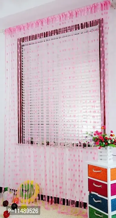 Pindia 6 feet Set of 2 Baby Pink String Net Heart Design Door Window Curtain-thumb0