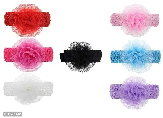 FOK 6 Pc Crochet Cutwork Flower Elastic Head Hair Bands For Babies Kids Girls-thumb0