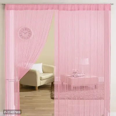 Pindia Set of 2 Baby Pink 9FT Decorative Polyester String Room Divider Thread Curtain - 9FT, Baby Pink-thumb2