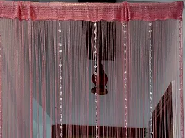 PINDIA Decorative Thread Curtain with Silver Kite String Bead Fancy Room Divider - 7FT, Pink-thumb1