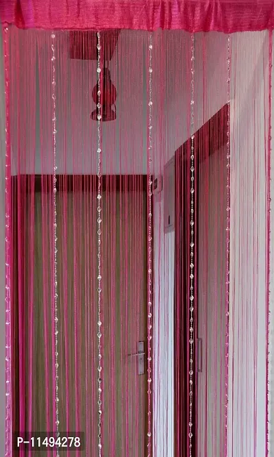 Pindia Decorative Thread Curtain with Silver Kite String Bead Fancy Room Divider - 9FT, Hot Pink-thumb4