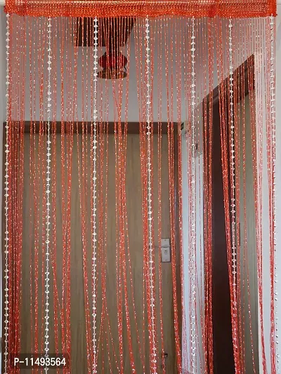 PINDIA Decorative Sparkling Thread Curtain with Silver Kite String Bead Fancy Room Divider - 9FT, Red-thumb3