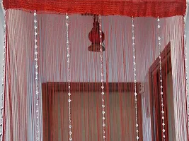 PINDIA Decorative Thread Curtain with Silver Kite String Bead Fancy Room Divider - 7FT, Maroon-thumb1