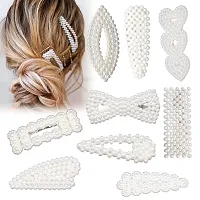 FOK 10 Pcs Pearl Stylish Hair Barrettes Design Hair Styling Clip Pin For Girls & Women-thumb2