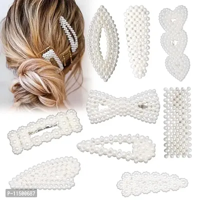 FOK 10 Pcs Pearl Stylish Hair Barrettes Design Hair Styling Clip Pin For Girls & Women-thumb3