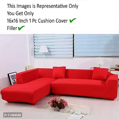 PINDIA Stretch Flexible Soft Cushion Cover (Red, 1 Pc)-thumb2
