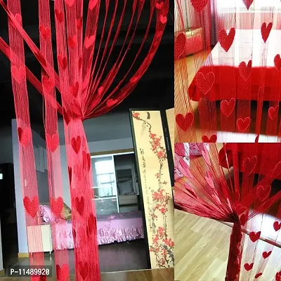 Pindia 6 Feet Set Of 2 Red String Net Heart Design Door Window Curtain-thumb2
