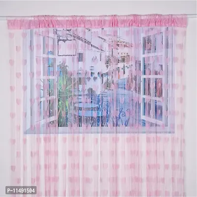 Pindia 6 feet 1 PC Baby Pink String Net Heart Design Door Window Curtain-thumb2