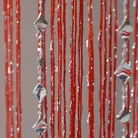 PINDIA Decorative Sparkling Thread Curtain with Silver Kite String Bead Fancy Room Divider - 9FT, Red-thumb1