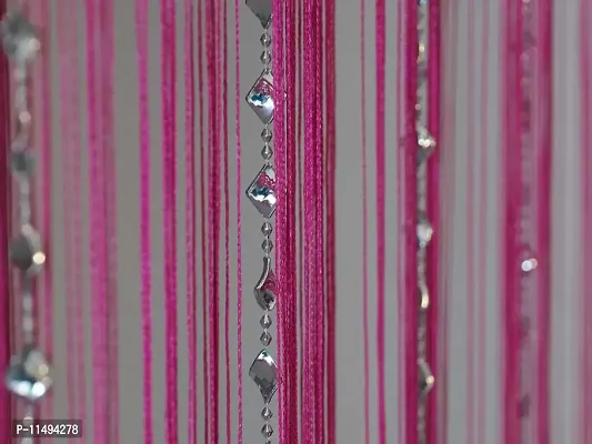 Pindia Decorative Thread Curtain with Silver Kite String Bead Fancy Room Divider - 9FT, Hot Pink-thumb5