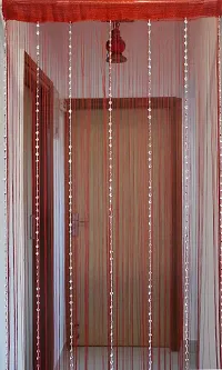 PINDIA Decorative Thread Curtain with Silver Kite String Bead Fancy Room Divider - 7FT, Maroon-thumb2