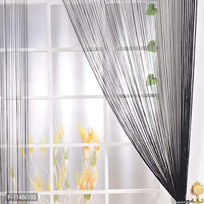 Pindia Set of 2 Black 7FT Decorative Polyester String Room Divider Thread Curtain - 7FT, Black-thumb2