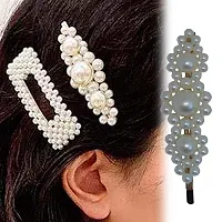 FOK 5 Pcs Pearl Stylish Hair Barrettes Design Hair Styling Clip Pin For Girls & Women-thumb3