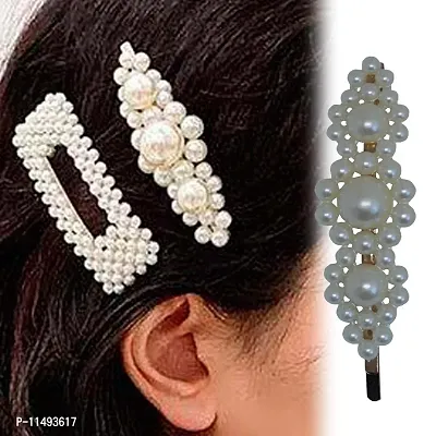 FOK 5 Pcs Pearl Stylish Hair Barrettes Design Hair Styling Clip Pin For Girls & Women-thumb4