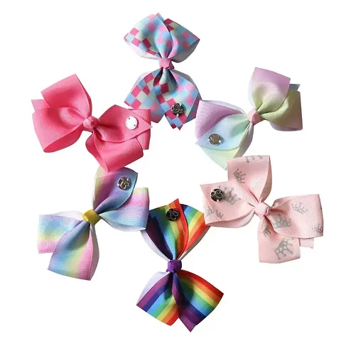 FOK 6 Pcs 5"" Large Bow Alligator Colorful Grosgrain Hair Accessories Clips For Girls , Baby, Toddler