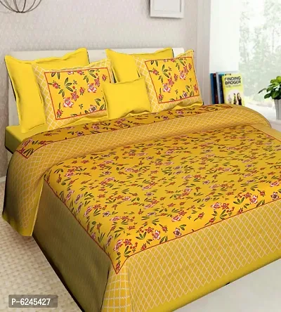Comfortable Cotton Printed Queen Size Bedsheet with Two Pillow Covers-thumb0