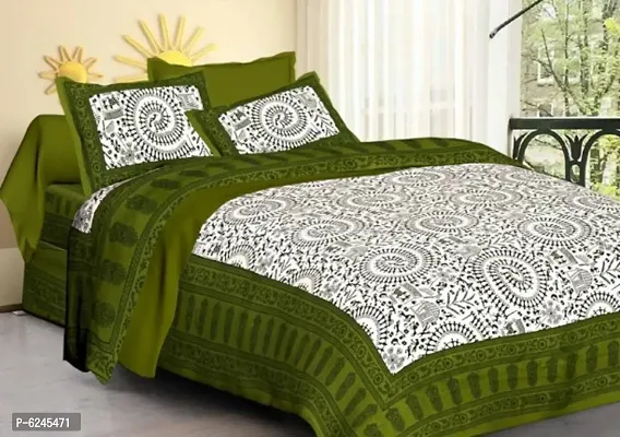 Comfortable Cotton Abstract Queen Size Bedsheet With Two Pillow Covers-thumb0