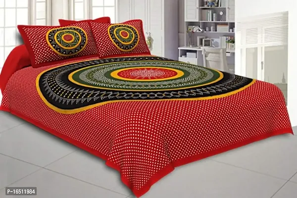Sanganeri Jaipuri Printed Cotton Double Bedsheet With 2 Pillow Covers-thumb0