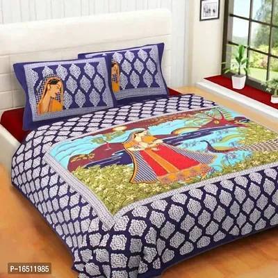Sanganeri Jaipuri Printed Cotton Double Bedsheet With 2 Pillow Covers