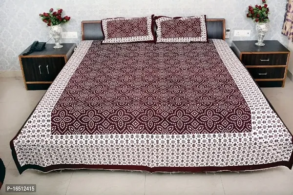 Sanganeri Jaipuri Printed Cotton Double Bedsheet With 2 Pillow Covers