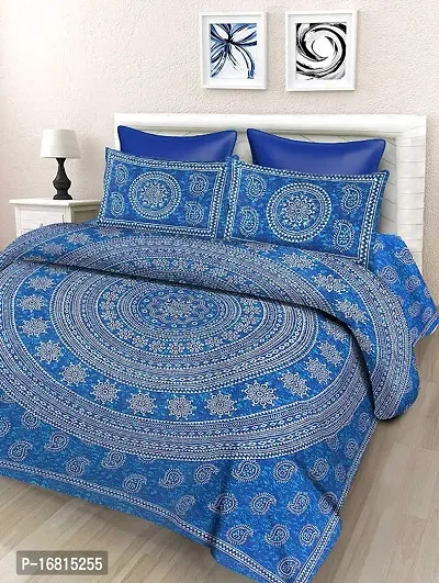 Sanganeri Jaipuri Printed Cotton Double Bedsheet With 2 Pillow Covers