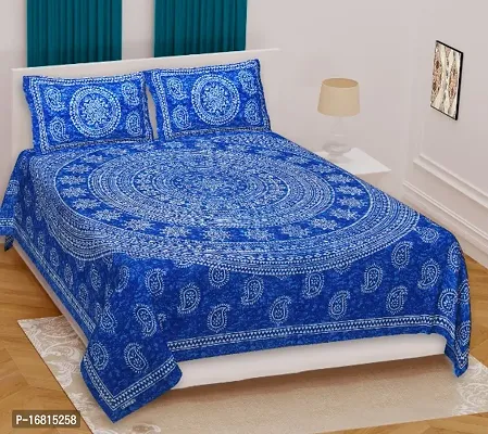 Sanganeri Jaipuri Printed Cotton Double Bedsheet With 2 Pillow Covers