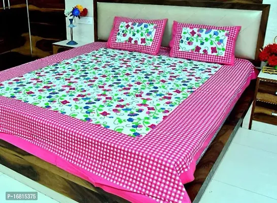 Sanganeri Jaipuri Printed Cotton Double Bedsheet With 2 Pillow Covers-thumb0
