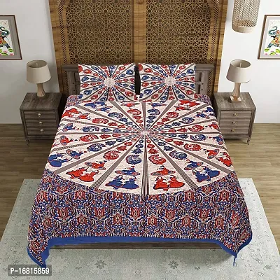 Jaipuri Printed Cotton Double Bedsheet With 2 Pillow Covers