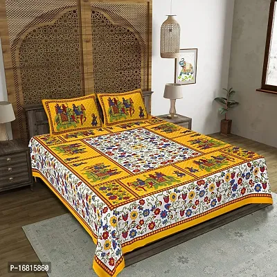 Jaipuri Printed Cotton Double Bedsheet With 2 Pillow Covers