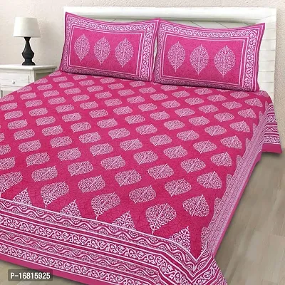 Sanganeri Jaipuri Printed Cotton Double Bedsheet With 2 Pillow Covers-thumb0