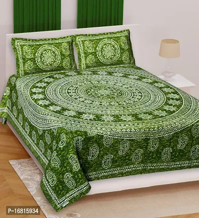 Sanganeri Jaipuri Printed Cotton Double Bedsheet With 2 Pillow Covers