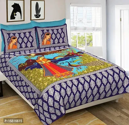 Printed Cotton Double Bedsheet With 2 Pillow Covers-thumb0