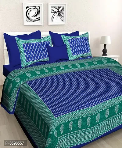 Jaipuri Sanganeri Rajasthani Cotton Beautiful Double Bedsheet With 2 Pillow Covers-thumb0