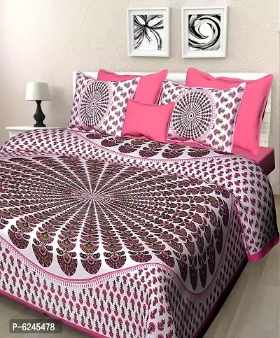 Comfortable Cotton Abstract Queen Size Bedsheet with Two Pillow Covers