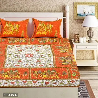 Jaipuri Printed Cotton Double Bedsheet With 2 Pillow Covers-thumb0