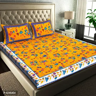 Comfortable Cotton Abstract Queen Size Bedsheet With Two Pillow Covers