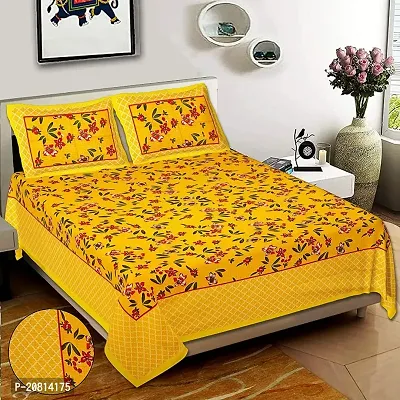 Sanganeri Jaipuri Printed Cotton Double Bedsheet With 2 Pillow Covers-thumb0