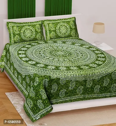Jaipuri Sanganeri Rajasthani Cotton Beautiful Double Bedsheet With 2 Pillow Covers-thumb0